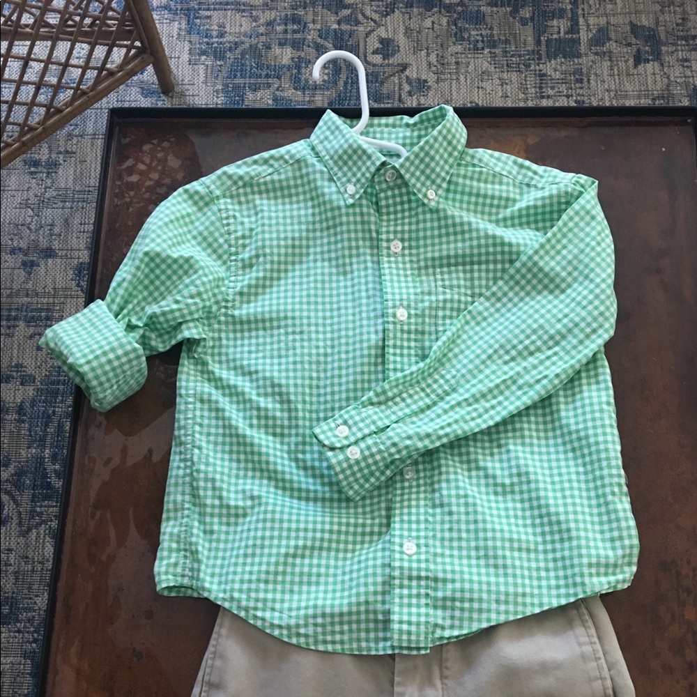 Lands’ End Green & White Gingham Button-Down